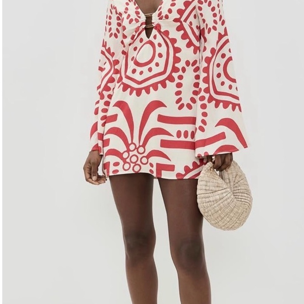 Chic Red And White Patterned Beach Mini Dress - image 1